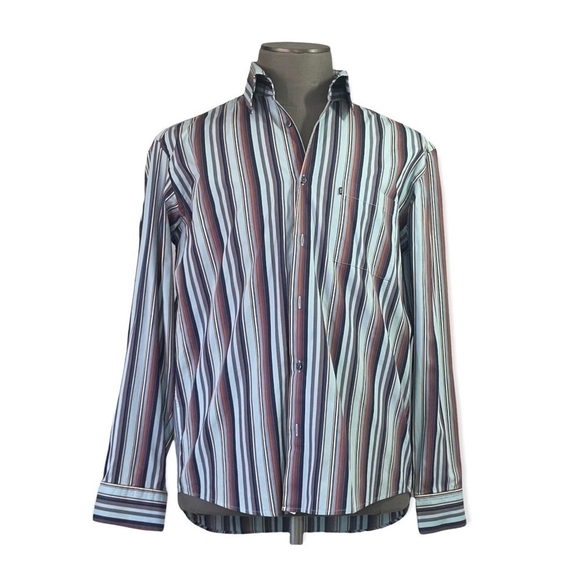 HUGO BOSS Button Down Long Sleeve Multi Colored Stripes Men’s Cotton Dress Shirt - Picture 2 of 9
